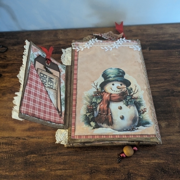 🌻Christmas Rustic Junk Journal-Handmade- Recycled Material-Snowman- Primitive - Picture 12 of 12